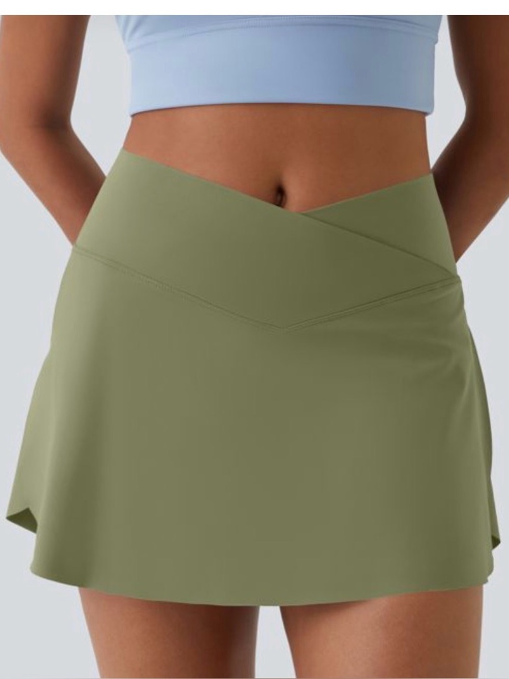 Olive Green Athletic Skort with Crossover Waistband